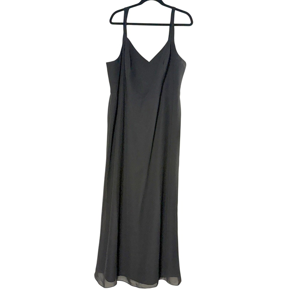 Azazie Maxi Dress Chiffon V-Neck Size C Black Womens Formal Bridesmaid Gown